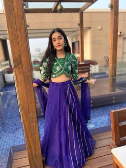 Kirti Agarwal Pret n Couture - Floral Embroidered Green Crop Top & Lehenga with Dupatta