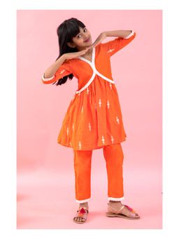 Kirti Agarwal Pret n Couture - Orange Peplum Embroidered Kurta with Pant
