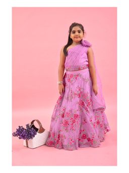 Kirti Agarwal Pret n Couture - Lilac Rose Drape Crop Top & Floral Embroidered Lehenga