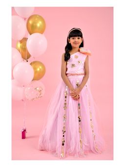 Kirti Agarwal Pret n Couture - Stylish Mirror Work Lavender Crop Top & Lehenga