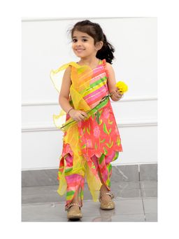 Kirti Agarwal Pret n Couture - Multi Striped Enhanced Kurta & Tulip Dhoti with Dupatta