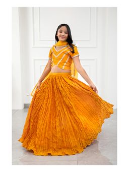 Kirti Agarwal Pret n Couture - Mustard Crush Lehenga Crop Top with Organza Dupatta