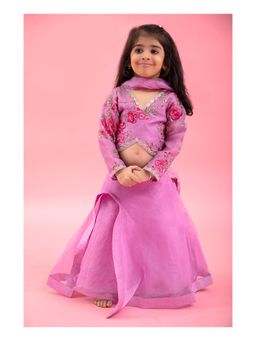 Kirti Agarwal Pret n Couture - Full Sleeve Thread Embroidered Crop Top with Lehenga