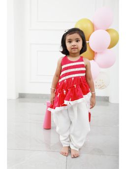 Kirti Agarwal Pret n Couture - Asymmetric Abla Pink Embroidered Kurta with Dhoti