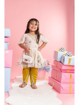 Kirti Agarwal Pret n Couture - Lace Work and Pleated Kurta with Mustard Dhoti