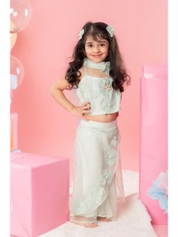 Kirti Agarwal Pret n Couture - Embroidered Sea Green Crop Top with Palazzo Dupatta