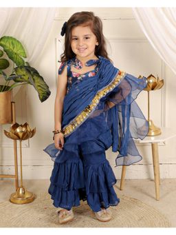 Kirti Agarwal Pret n Couture - Saree Style Sharara With Attached Dupatta and Crop Top