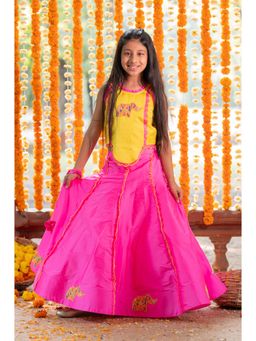 Kirti Agarwal Pret n Couture - Dual Tone Crop Top and Pink Lehenga with Potli Bag