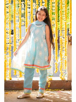 Kirti Agarwal Pret n Couture - Gorgeous Sequin Work Blue Anarkali Pant with Dupatta