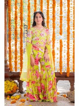 Kirti Agarwal Pret n Couture - Pearl Embroidered Crop Top with Sharara with Dupatta