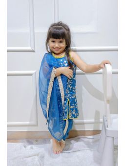 Kirti Agarwal Pret n Couture - Peacock Blue Embroidered Silk Kurta with Dhoti & Dupatta