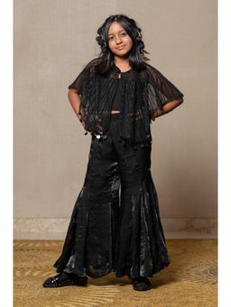 Kirti Agarwal Pret n Couture - Chic Black Ensemble Top with Cape and Flared Pants