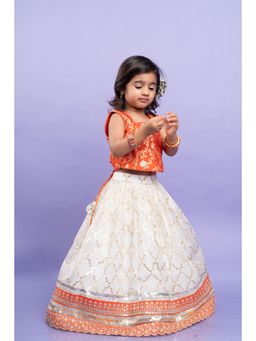 Kirti Agarwal Pret n Couture - Festive Orange Brocade Crop Top with Lehenga