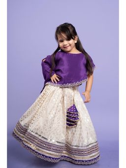 Kirti Agarwal Pret n Couture - Elegant Purple Cape-Style Top Inner with A White Lehenga