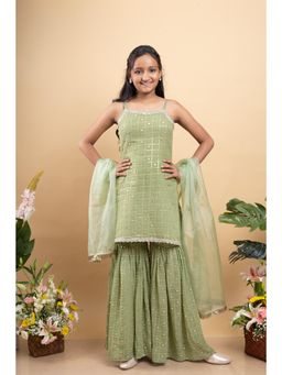 Kirti Agarwal Pret n Couture - Elegant Light Green Kurta & Sharara with Dupatta