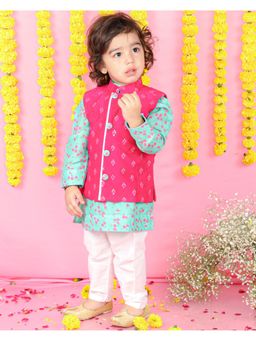 Kirti Agarwal Pret n Couture - Tiny Flower Printed Kurta with Embroidery Jacket & Pyjama