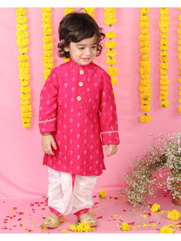 Kirti Agarwal Pret n Couture - Pink Floral Thread and Sequin Work Kurta and Dhoti