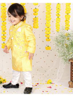 Kirti Agarwal Pret n Couture - Floral Sequin Work Jacket with Yellow Kurta and Pyjama
