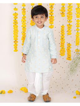 Kirti Agarwal Pret n Couture - Thread Embroidered Ice Blue Kurta with Dhoti