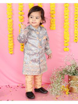 Kirti Agarwal Pret n Couture - Sherwani Style Embroidered Kurta with Grey Chudidar
