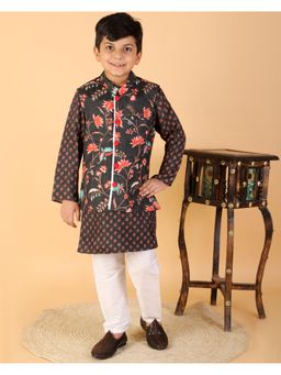 Kirti Agarwal Pret n Couture - Sweet Cherry Black Kurta with Floral Jacket and Pyjama
