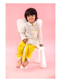 Kirti Agarwal Pret n Couture - Faux Mirror Work Embroidered Kurta with Dhoti - White