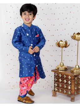 Kirti Agarwal Pret n Couture - Faux Mirror Work Asymmetric Blue Kurta and Dhoti