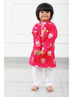 Kirti Agarwal Pret n Couture - Contrasting Pocket Square Pink Kurta and White Dhoti