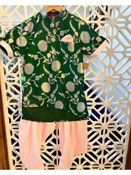 Kirti Agarwal Pret n Couture - Green Floral Brocade Asymmetric Kurta with Patiala