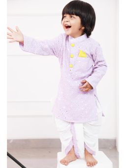 Kirti Agarwal Pret n Couture - Contrasting Pocket Square Lavender Kurta and White Dhoti