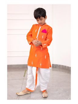 Kirti Agarwal Pret n Couture - White Embroidered Orange Kurta with Dhoti