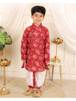 Kirti Agarwal Pret n Couture - Red Floral Printed Kurta with Dhoti