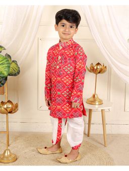 Kirti Agarwal Pret n Couture - Patola Printed Red Kurta and White Dhoti