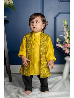 Kirti Agarwal Pret n Couture - Yellow Kurta with Embroidered Jacket and Pyjama