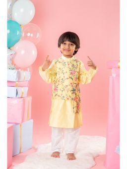 Kirti Agarwal Pret n Couture - Ethnic Floral Embroidered Yellow Kurta with Pyjama