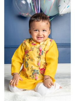 Kirti Agarwal Pret n Couture - Yellow Embroidered Jacket with Kurta and Pant