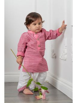 Kirti Agarwal Pret n Couture - Grey Thread Work Pink Kurta with Dhoti