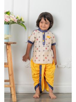 Kirti Agarwal Pret n Couture - Chanderi Block Print Kurta with Dhoti - Off White