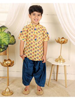 Kirti Agarwal Pret n Couture - Cotton Print Kurta with Dhoti - Yellow