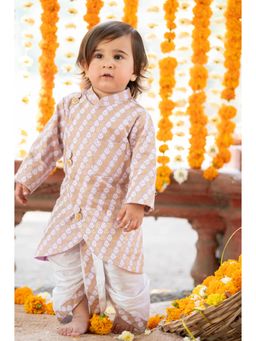 Kirti Agarwal Pret n Couture - Gold Foil Front Open Kurta with Dhoti - Lavender