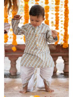 Kirti Agarwal Pret n Couture - Gold Foil Front Open Kurta with Dhoti - Blue