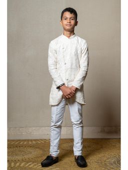 Kirti Agarwal Pret n Couture - Embroidered Off-White Bandgala Kurta & Pyjamas