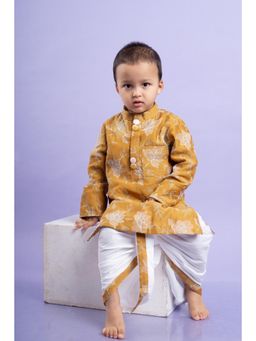 Kirti Agarwal Pret n Couture - Mustard Yellow Embroidered Kurta with White Dhoti