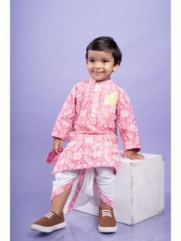 Kirti Agarwal Pret n Couture - Pink and White Floral Kurta with Classic White Dhotis