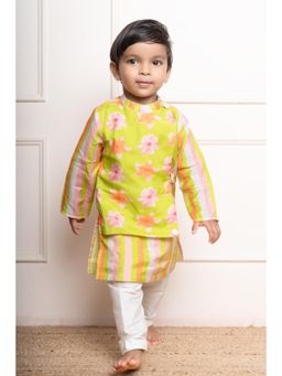 Kirti Agarwal Pret n Couture - Bright Lime Green Floral Printed Kurta with Pyjamas