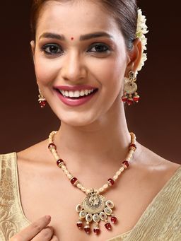 ADIVA - 18K Gold-Plated Lord Krishna Pearl with Stone and Beads Temple Jewellery Set