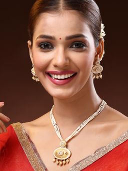 ADIVA - 22K Gold-Plated Meenakari Multistrand with Pearl and Beads Handcrafted Jewellery Set