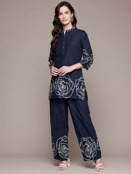 Readiprint - A-Line Style Cotton Fabric Navy Blue Color Tunic with Palazzo Co-Ord (Set of 2)