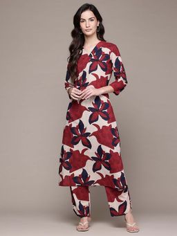 Readiprint - Straight Style Cotton Fabric Maroon Color Kurta with Palazzo (Set of 2)