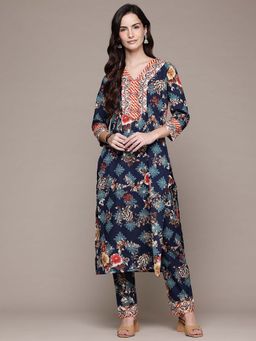 Readiprint - Straight Style Cotton Fabric Navy Blue Color Kurta with Palazzo (Set of 2)